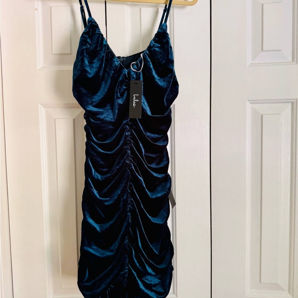 Lulu's Blue Ruched Bodycon Mini Dress